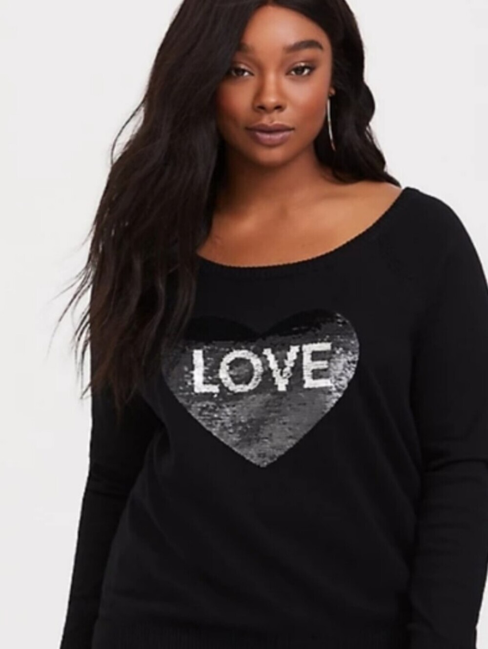 New Torrid Pullover Love Nope Flip Sequin Heart Sweatershirt Sz 3x Black Silver